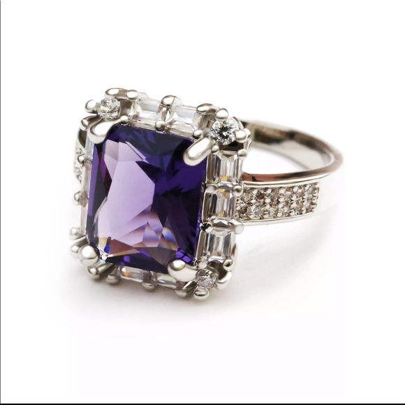 New 925 Sterling Silver Diamond Amethyst Ring - Picture 2 of 7